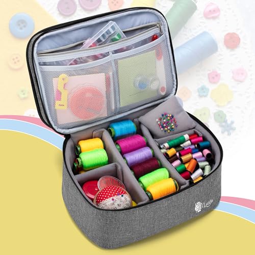 Luxja Double-Layer Sewing Accessories Organizer, Sewing Supplies Organizer for Needles, Thread, Scissors, Measuring Tape and Other Sewing Tools, Large/Gray - Image 3