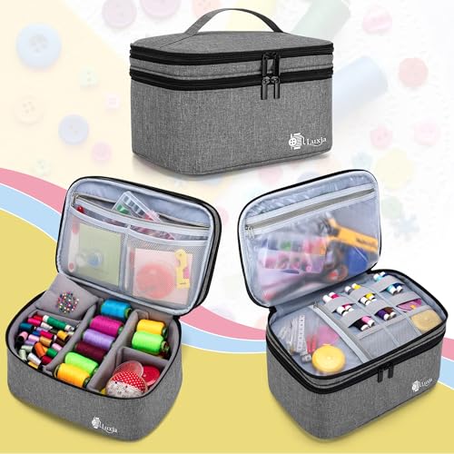 Luxja Double-Layer Sewing Accessories Organizer, Sewing Supplies Organizer for Needles, Thread, Scissors, Measuring Tape and Other Sewing Tools, Large/Gray - Image 5