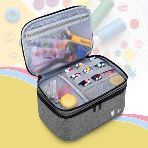 Luxja Double-Layer Sewing Accessories Organizer, Sewing Supplies Organizer for Needles, Thread, Scissors, Measuring Tape and Other Sewing Tools, Large/Gray - Image 2