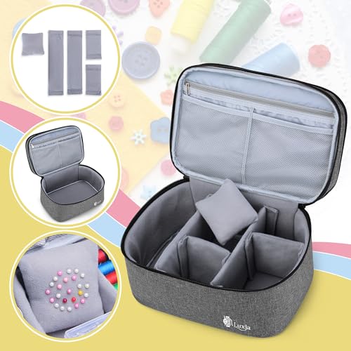 Luxja Double-Layer Sewing Accessories Organizer, Sewing Supplies Organizer for Needles, Thread, Scissors, Measuring Tape and Other Sewing Tools, Large/Gray - Image 4