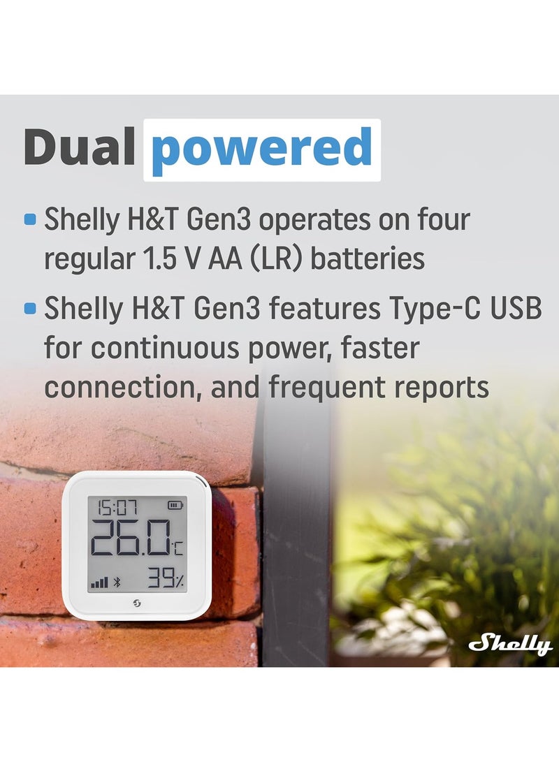 شيلي مستشعر درجة الحرارة والرطوبة Shelly H&T Gen3 Wi-Fi - أبيض غير لامع - Image 5