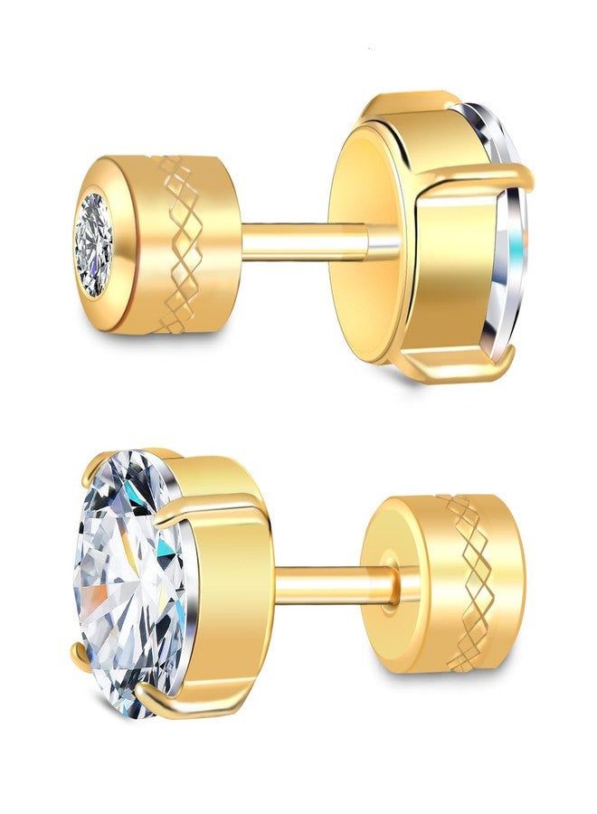 Hopply Hypoallergenic G23 Pure Titanium Earrings for Women Men,20G Implant Grade Flatback 5A Cubic Zirconia Earrings Studs for Sensitive Ears Jewelry Gift (Gold+White CZ, 5mm) - Image 1
