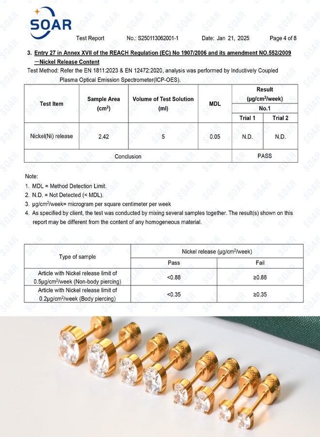 Hopply Hypoallergenic G23 Pure Titanium Earrings for Women Men,20G Implant Grade Flatback 5A Cubic Zirconia Earrings Studs for Sensitive Ears Jewelry Gift (Gold+White CZ, 5mm) - Image 3