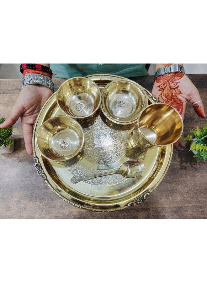 NYRA طقم صينية من النحاس الأصفر الصلب من NYRA مزخرفة - 6 قطع - 2 وعاء، 1 كوب، 1 طبق، 1 وعاء بودينغ و 1 ملعقة للأواني الفاخرة في المطاعم والفنادق - Image 3
