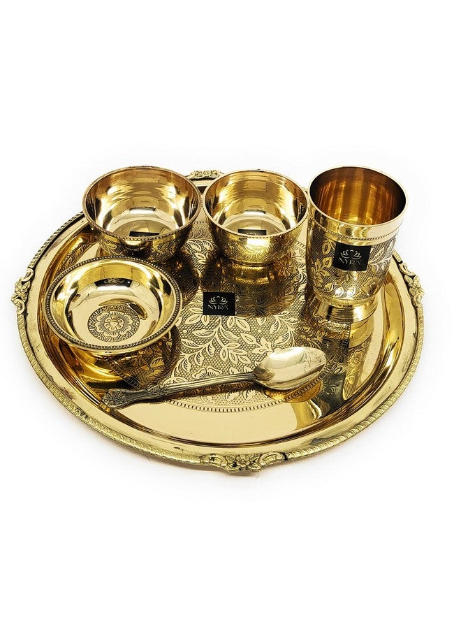 NYRA طقم صينية من النحاس الأصفر الصلب من NYRA مزخرفة - 6 قطع - 2 وعاء، 1 كوب، 1 طبق، 1 وعاء بودينغ و 1 ملعقة للأواني الفاخرة في المطاعم والفنادق - Image 1