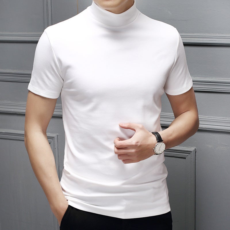 Mens Slim-fit Milk Silk High-Neck T-Shirt for Spring/Summer T32# Black  - Image 5