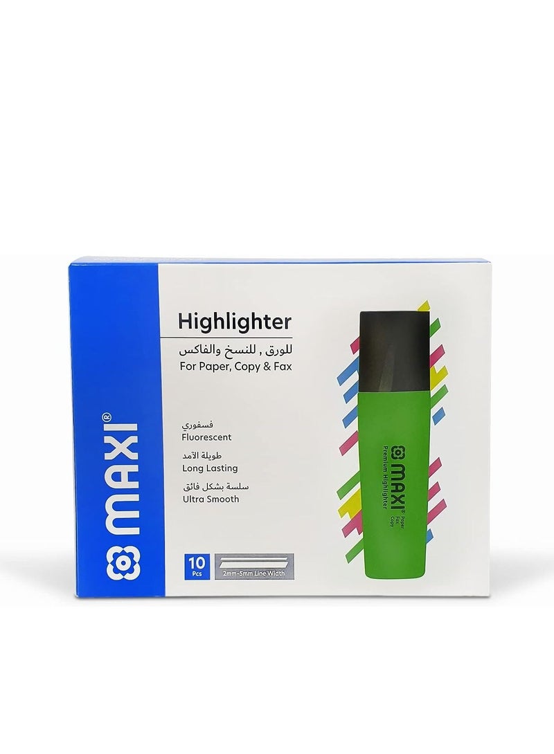 Maxi Maxi Super Fluorescent Premium Highlighter Box Of 10Pc Green  - Image 1