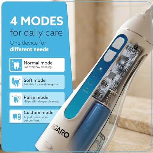 AGARO Royal Dental Flosser for teeth, 2 Nozzles, Portable, Cordless & Rechargeable,4 Cleaning Modes,IPX7 Waterproof with 200ml Watertank, Flossing at Home & Travel,Oral Flosser,Oral Irrigator - Image 4