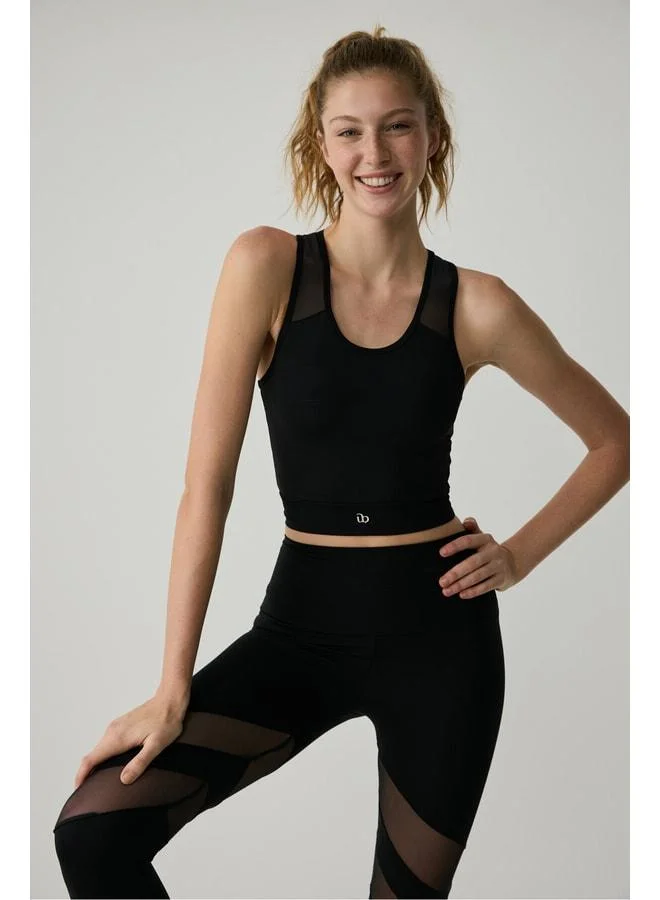 LISSA Women's Black Tank Top with Tulle Details.