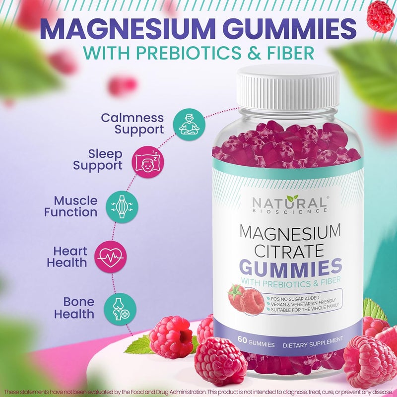 Natural BioScience Sugar Free Magnesium Gummies  Calming AntiStress Gummies Magnesium Supplement to Support Stress Relief Sleep Heart Health Nerves Muscles and Bones Kids Adults Vegan High Absorption NonGMO - Image 2