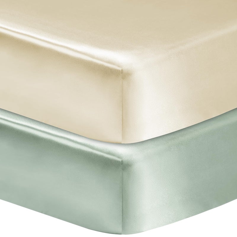 GUNTAIL 2 Pack Satin Soft Crib Sheet for Baby with Sensitive Hair Silky Baby Mattress Sheet Pink and Violet Unisex 52x28in Satin Brown Green - Image 2