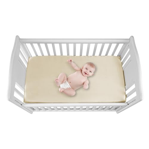 GUNTAIL 2 Pack Satin Soft Crib Sheet for Baby with Sensitive Hair Silky Baby Mattress Sheet Pink and Violet Unisex 52x28in Satin Brown Green - Image 3