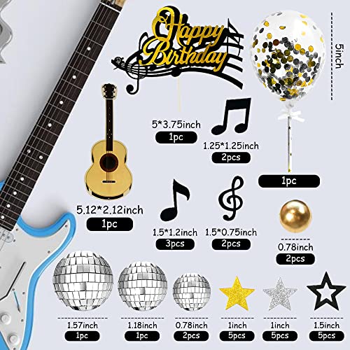 DRWATE 31 PCS Guitar Cake Toppers Music Notes Balls Cake Decorations for Musician Rock Theme Birthday Supplies Black - Image 5