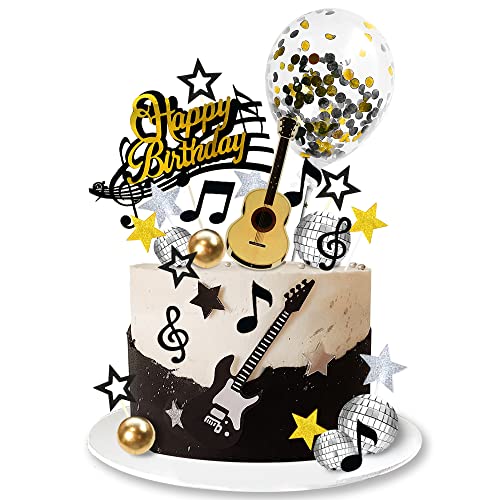 DRWATE 31 PCS Guitar Cake Toppers Music Notes Balls Cake Decorations for Musician Rock Theme Birthday Supplies Black - Image 1
