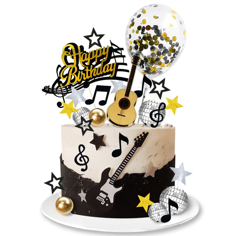 DRWATE 31 PCS Guitar Cake Toppers Music Notes Balls Cake Decorations for Musician Rock Theme Birthday Supplies Black - Image 3