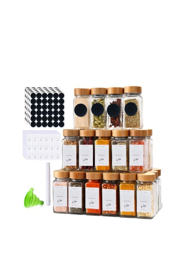 24 عبوة زجاجية مع أغطية من الخيزران، مجموعة عبوات توابل محكمة الإغلاق سعة 120 مل مع ملصقات إضافية وقلم، لعلب الأطعمة الجافة والتوابل والقهوة والفاصوليا والحلوى والمكسرات والأعشاب - Image 1
