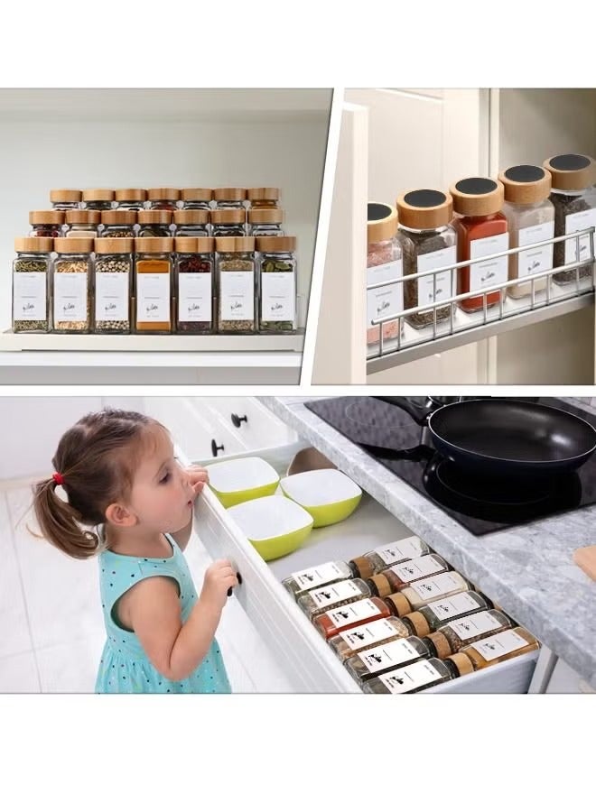 24 عبوة زجاجية مع أغطية من الخيزران، مجموعة عبوات توابل محكمة الإغلاق سعة 120 مل مع ملصقات إضافية وقلم، لعلب الأطعمة الجافة والتوابل والقهوة والفاصوليا والحلوى والمكسرات والأعشاب - Image 4