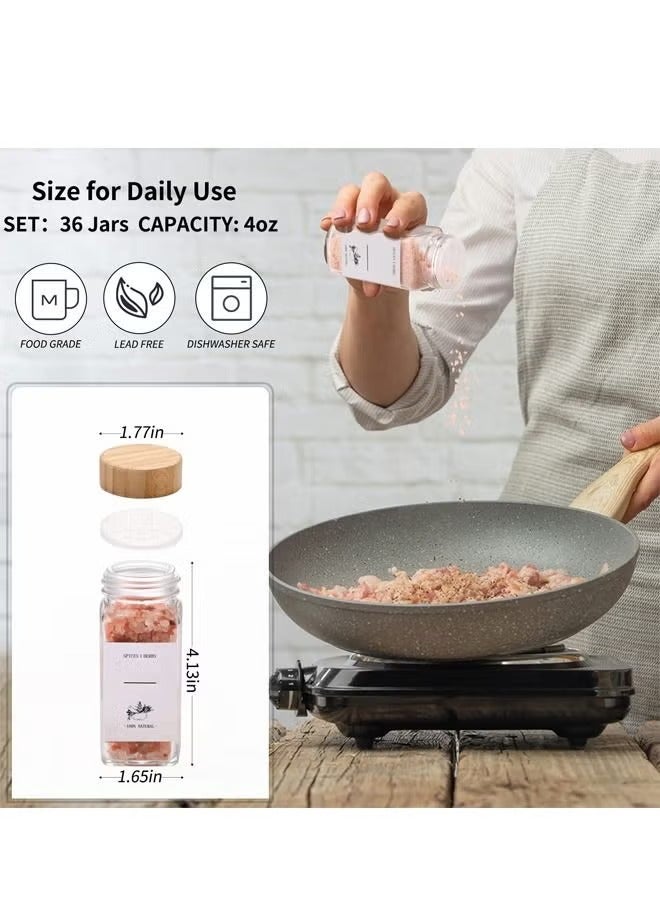 24 عبوة زجاجية مع أغطية من الخيزران، مجموعة عبوات توابل محكمة الإغلاق سعة 120 مل مع ملصقات إضافية وقلم، لعلب الأطعمة الجافة والتوابل والقهوة والفاصوليا والحلوى والمكسرات والأعشاب - Image 5