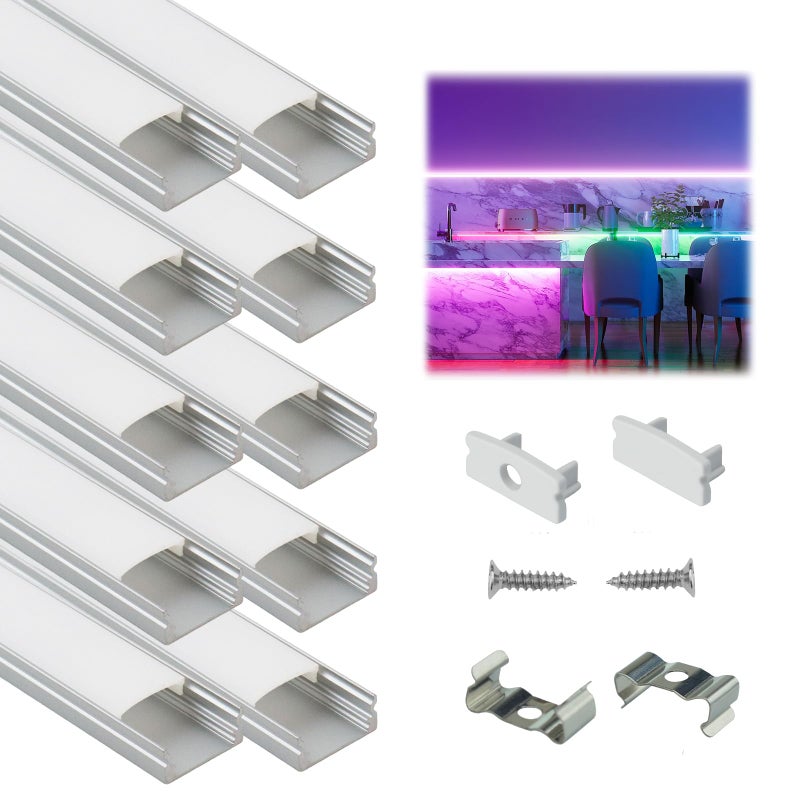Muzata 10Pack 3.3FT/1M LED Channel Aluminum U Shape Silver LED Strip Diffuser Channel with Milky White Cover Easy Installation U1SW WW 1M - Image 1