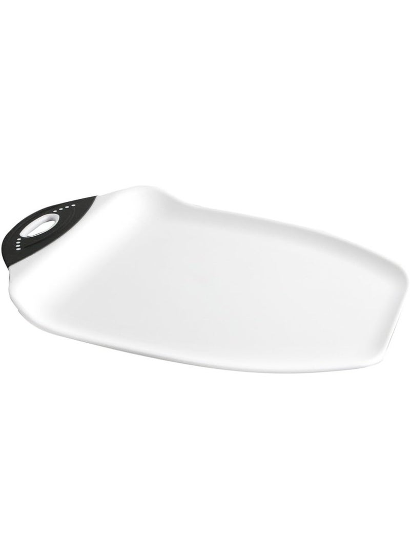 Dexas Chop & Scoop Cutting Board, 9.5 by 13 inches, White with Black Handle - Image 2