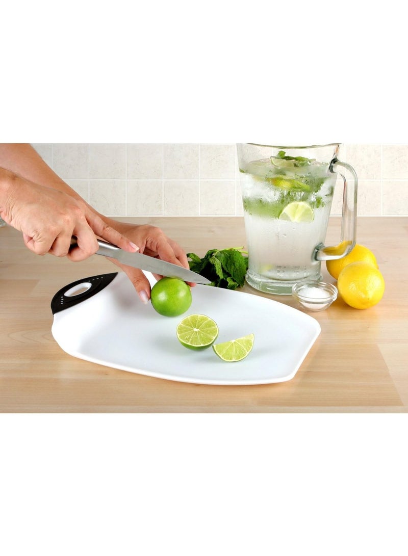 Dexas Chop & Scoop Cutting Board, 9.5 by 13 inches, White with Black Handle - Image 5