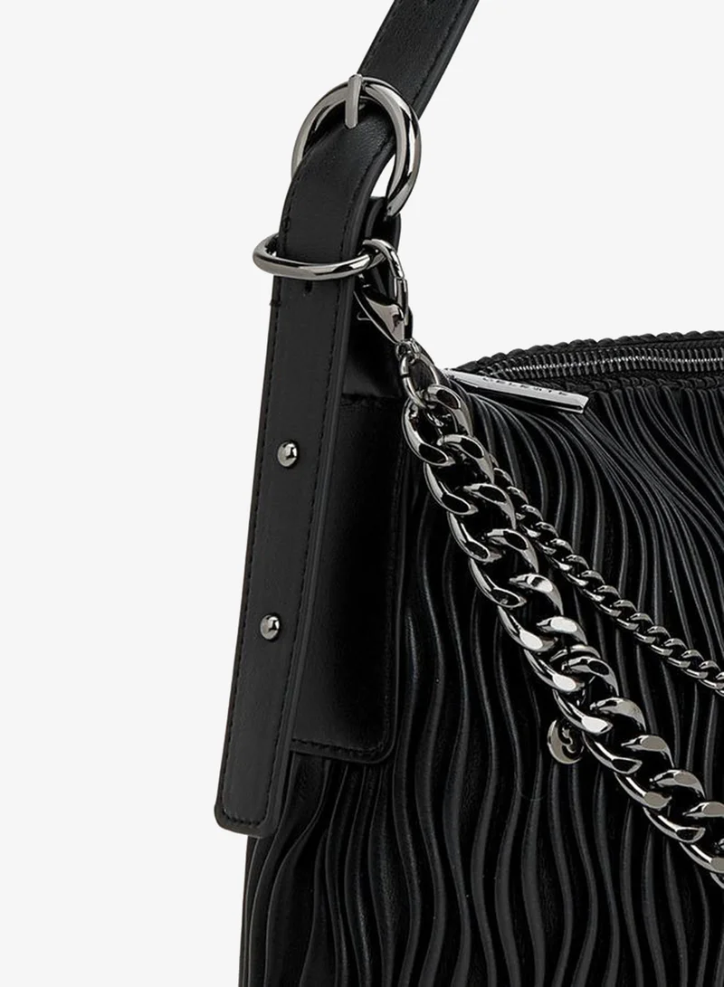 Celeste BLACK Textured Shoulder Bag With Adjustable Strap for Women | Best Price UAE
