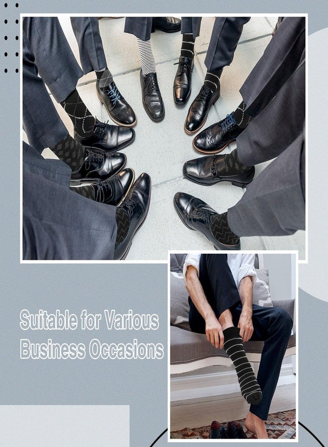 Funnysoft 24 Pair Mens Dress Socks Breathable Comfort Classic Patterns Black Crew Calf Socks Business Crew Socks for Men - Image 2