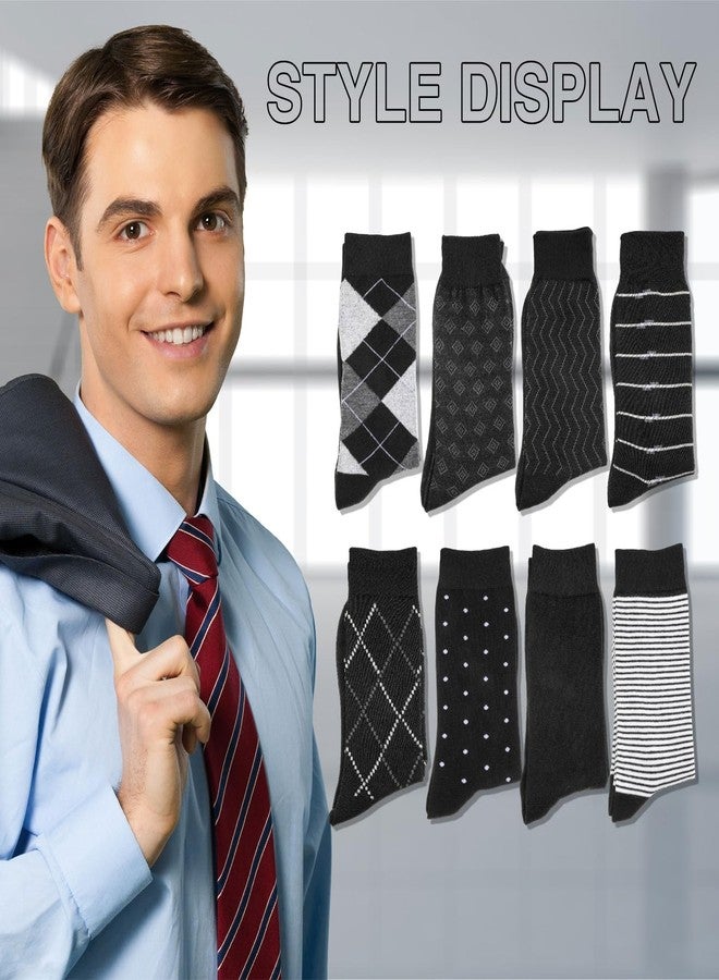 Funnysoft 24 Pair Mens Dress Socks Breathable Comfort Classic Patterns Black Crew Calf Socks Business Crew Socks for Men - Image 4