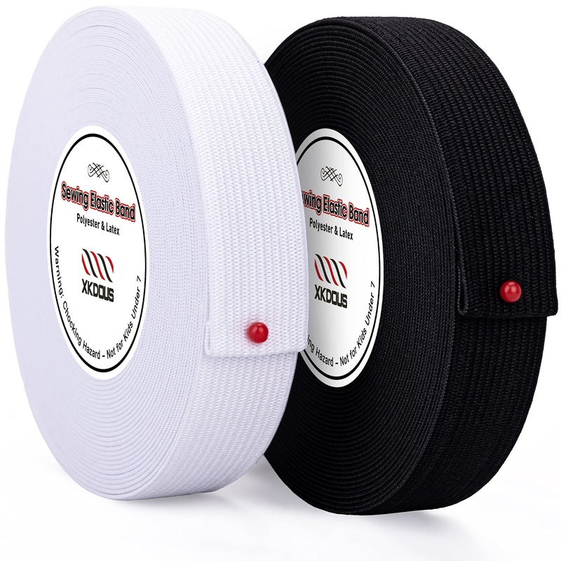 XKDOUS Elastic Band for Sewing, 1 Inch 14 Yards 2 Roll Knit Elastic Bands for Sewing Waistband and Pants Waist, High Elasticity(7 Yard White, 7 Yard Black) - Image 1