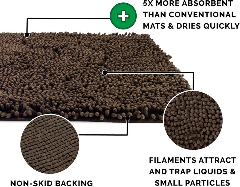 Pet Dog Mat | Muddy Paws Absorbent Chenille Shammy Bath Towel & Food Mat Rug for Dogs & Cats, Mud (Brown), Extra Large - Image 3