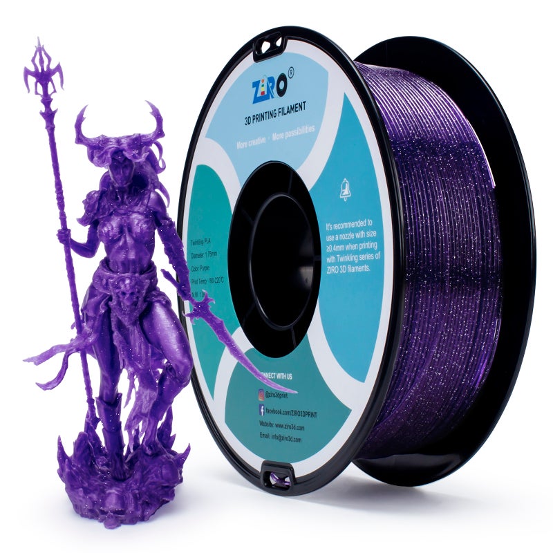ZIRO PURPLE Glitter Twinkling PLA Filament 1.75mm 1kg/2.2lb Spool, - Image 1