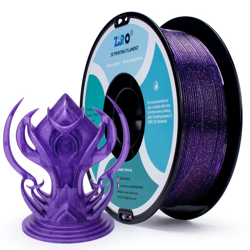 ZIRO PURPLE Glitter Twinkling PLA Filament 1.75mm 1kg/2.2lb Spool, - Image 3