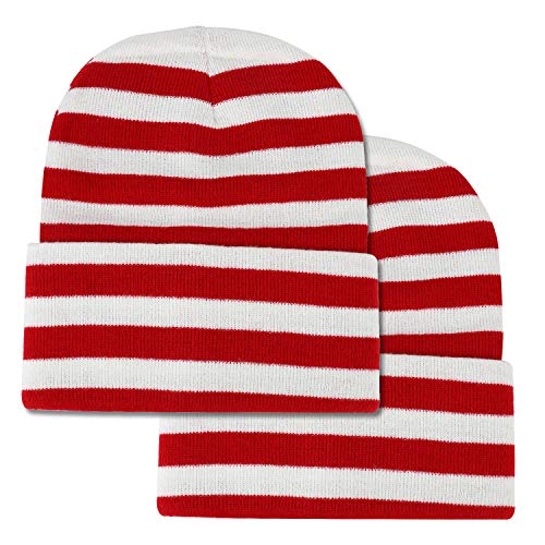 Armycrew Red White Stripe Long Cuff Beanie - 2PK - Image 1