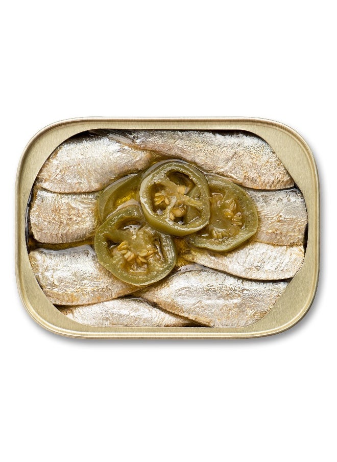 KING OSCAR King Oscar, Wild Caught Sardine, In Extra Virgin Olive Oil with Hot Jalapeno Peppers, Hot, Two Layer, 3.75 oz (106 g)  - Image 3