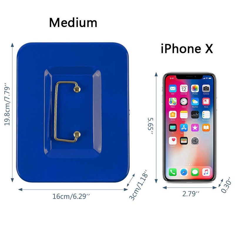 KYODOLED Cash Box with Money Tray,Storage Safe Lock Box with Key,Cash Drawer,7.87"x 6.30"x 3.54" Blue Medium - Image 5