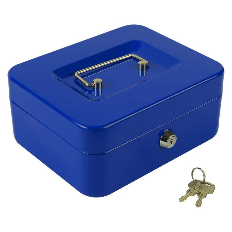 KYODOLED Cash Box with Money Tray,Storage Safe Lock Box with Key,Cash Drawer,7.87"x 6.30"x 3.54" Blue Medium - Image 1