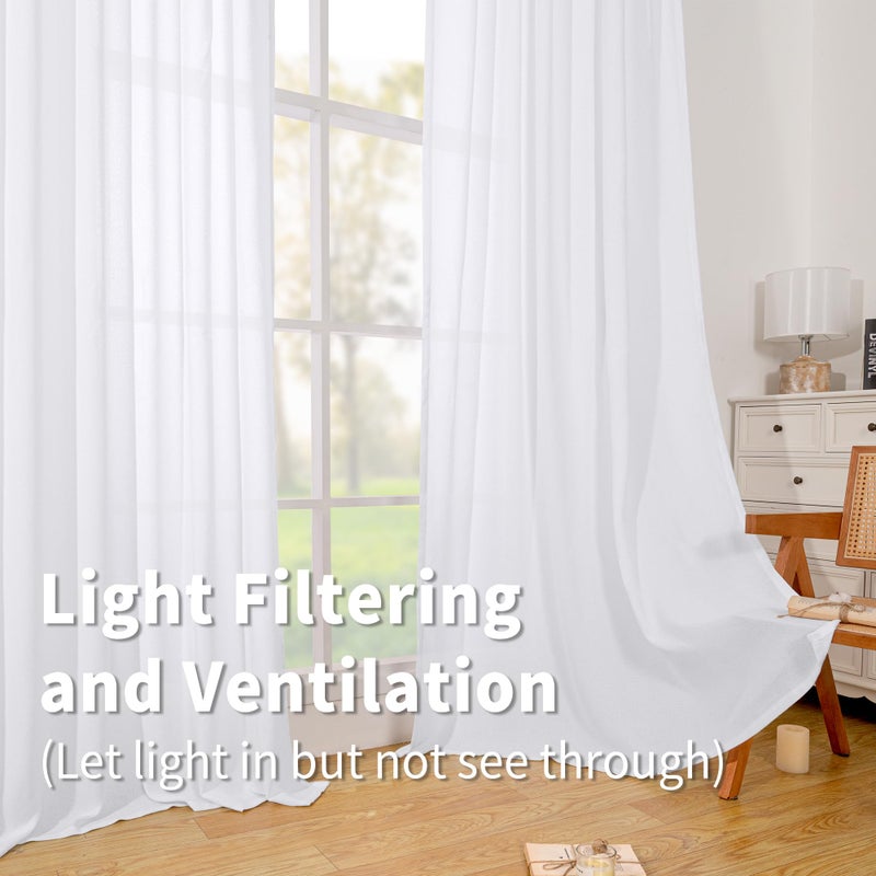 BGment Linen Curtains 84 Inch Length 2 Panels Rod Pocket Light Filtering White Window Drapes for Living Room Bedroom Privacy Lightweight Back Tab  52 Inch Wide Each Panel - Image 5