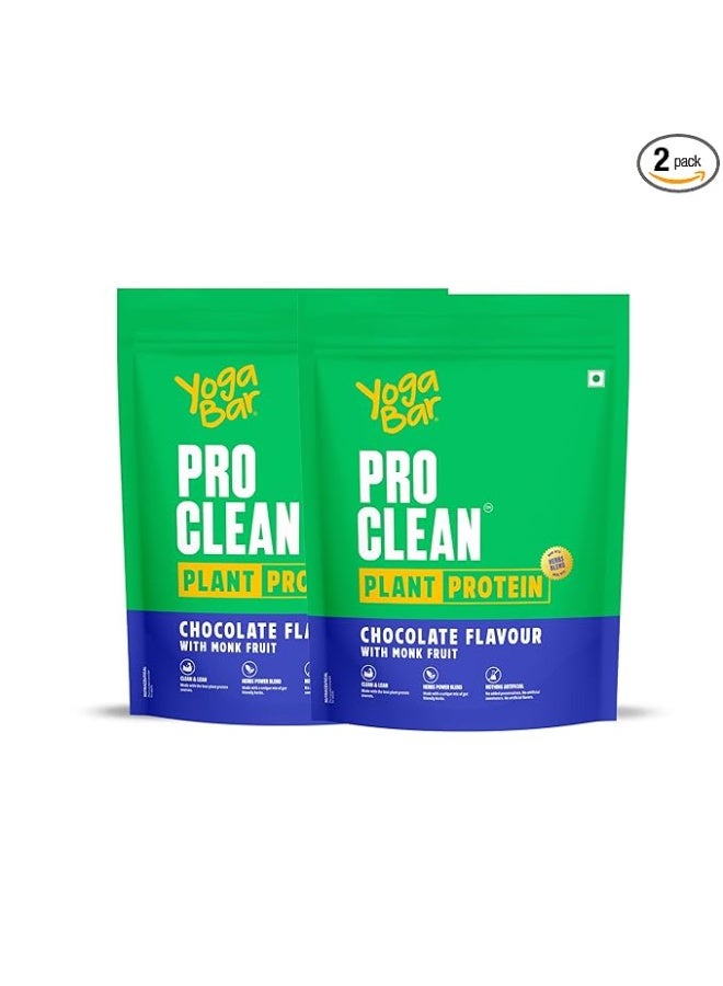 Yogabar Pro Clean Plant Protein | Chocolate Flavour with Monk Fruit | 25g Protein per Serving | Clean & Natural Blend | 500g Pack of 2 - Image 1