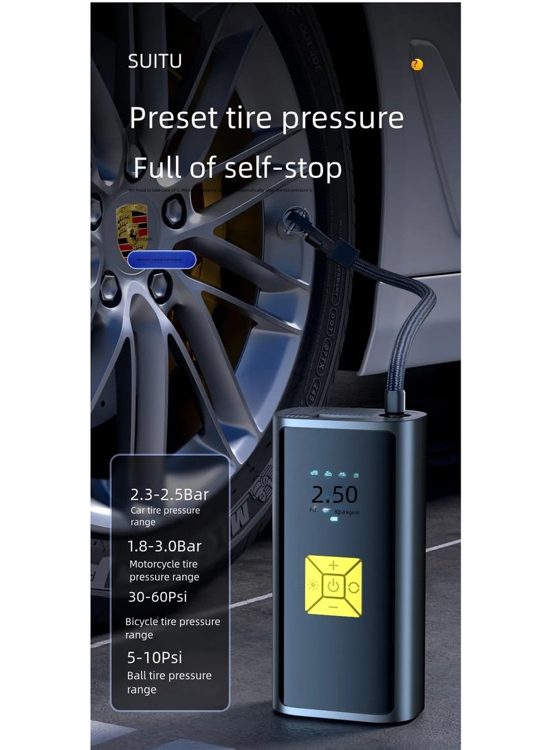ELTRAZONE Portable Air Compressor – 6000mAh Rechargeable Pump with LCD Display for Fast Inflation of Car, Bicycle, and Motorcycle Tires  - Image 2