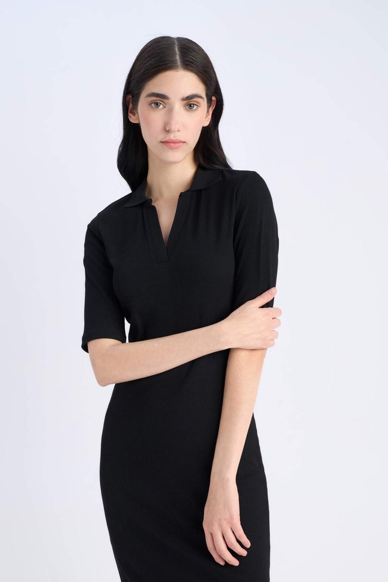 DeFacto Bodycon Polo Collar Camisole Midi Dress - Image 4
