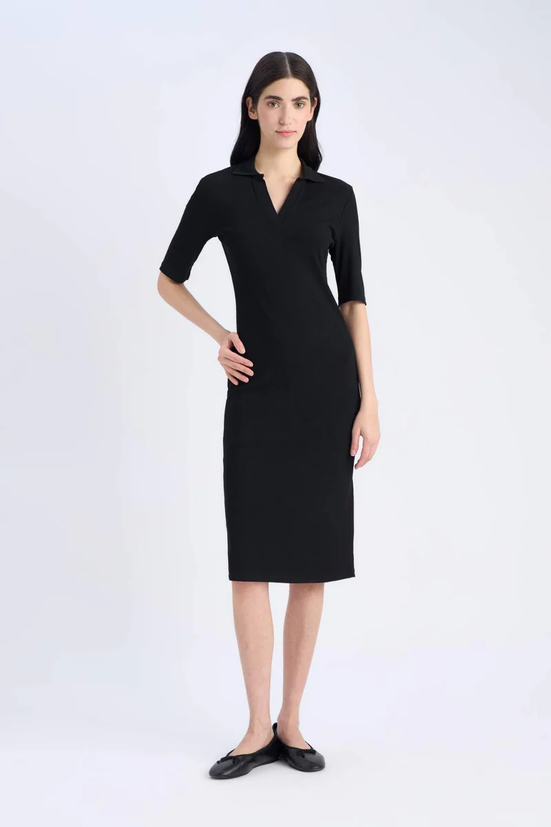 ديفاكتو Bodycon Polo Collar Camisole Midi Dress
