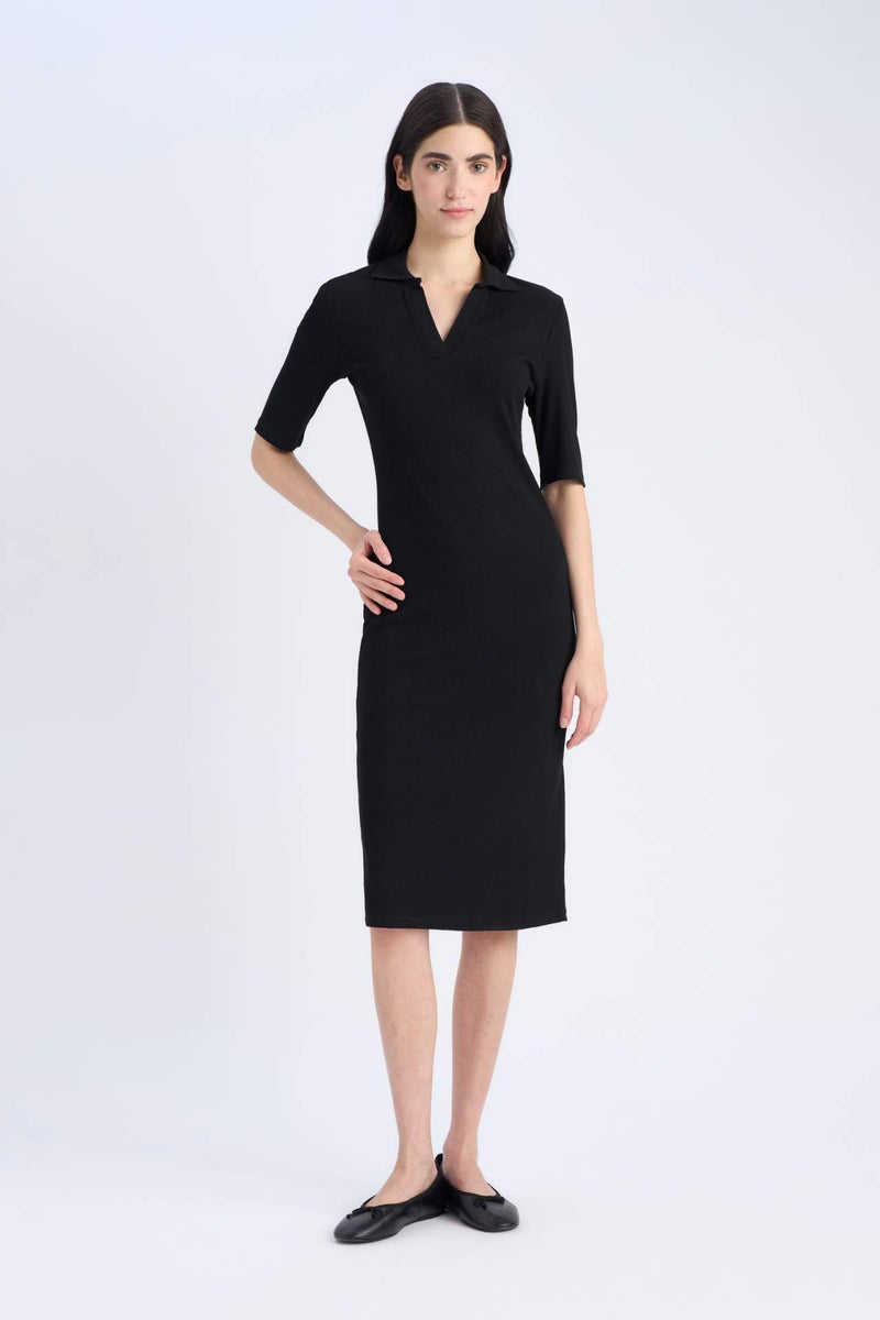 DeFacto Bodycon Polo Collar Camisole Midi Dress - Image 1