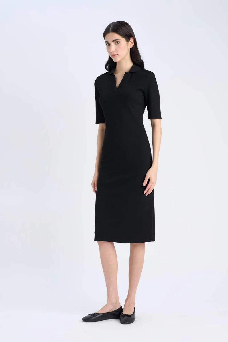 ديفاكتو Bodycon Polo Collar Camisole Midi Dress