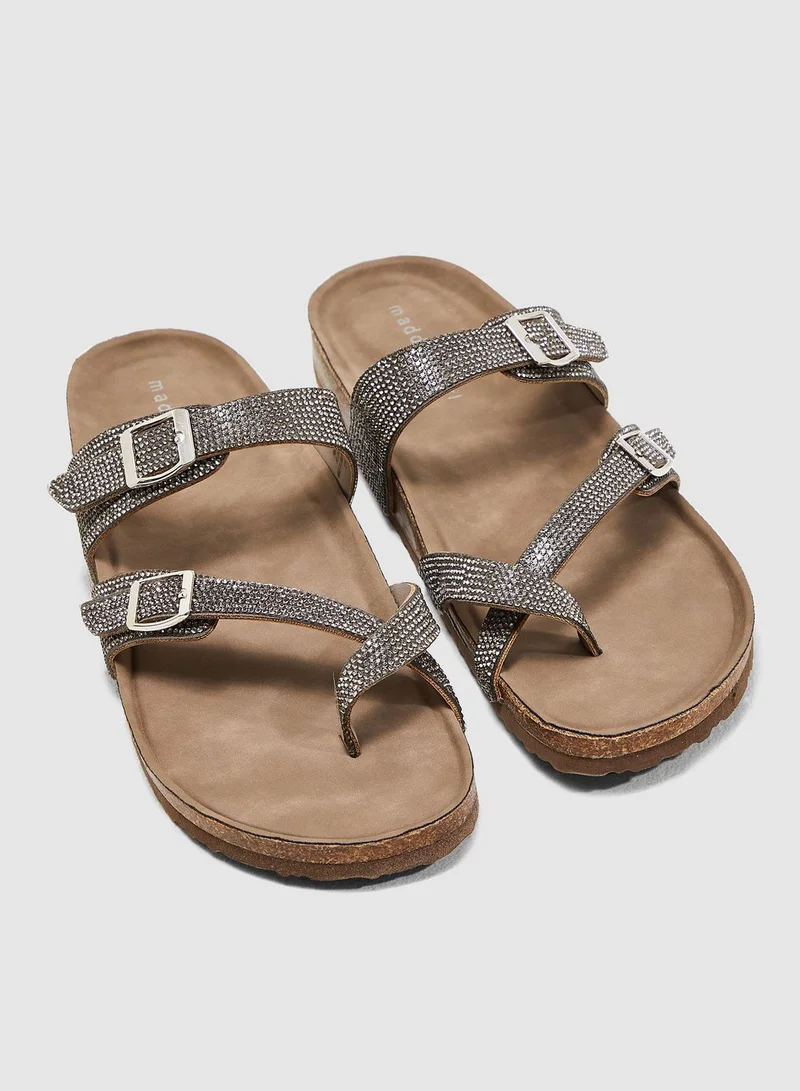 STEVE MADDEN Brycee Buckled Sandal - Pewter Mule