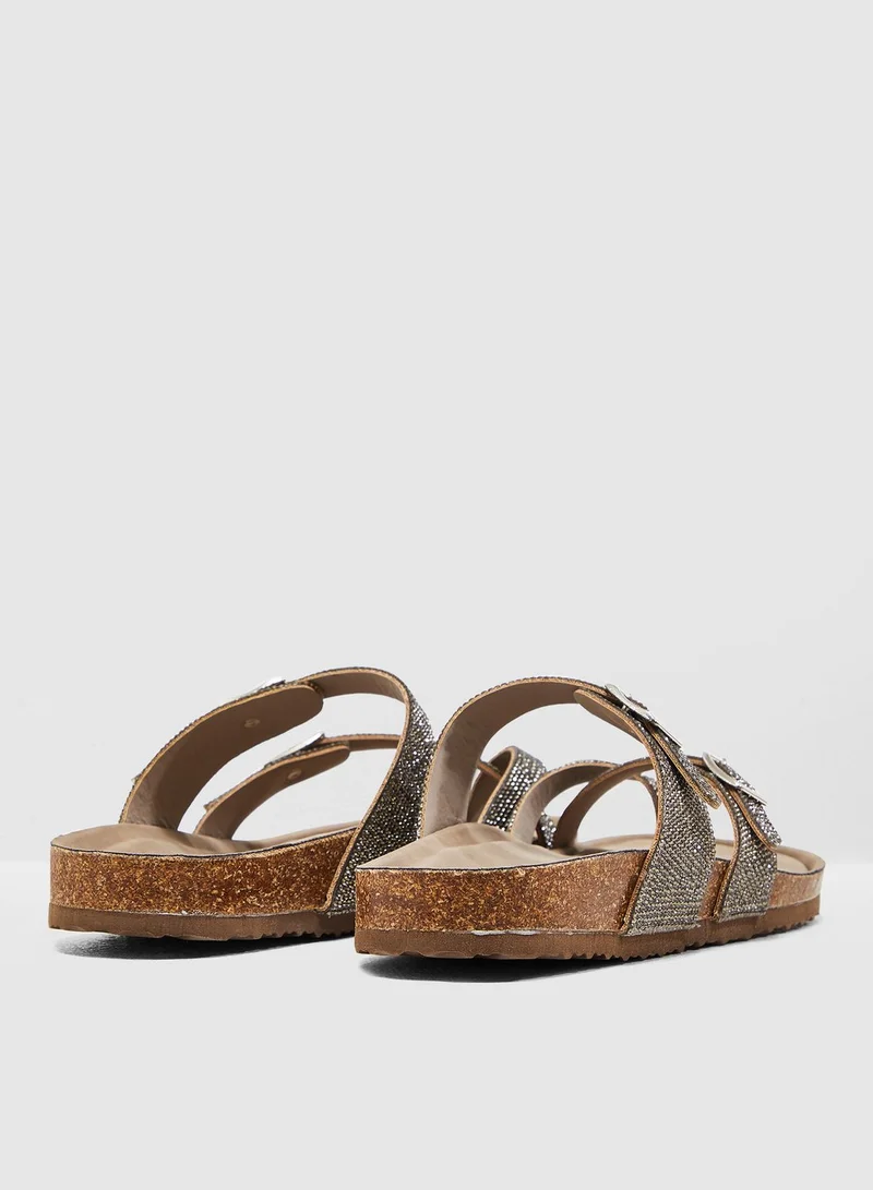 STEVE MADDEN Brycee Buckled Sandal - Pewter Mule