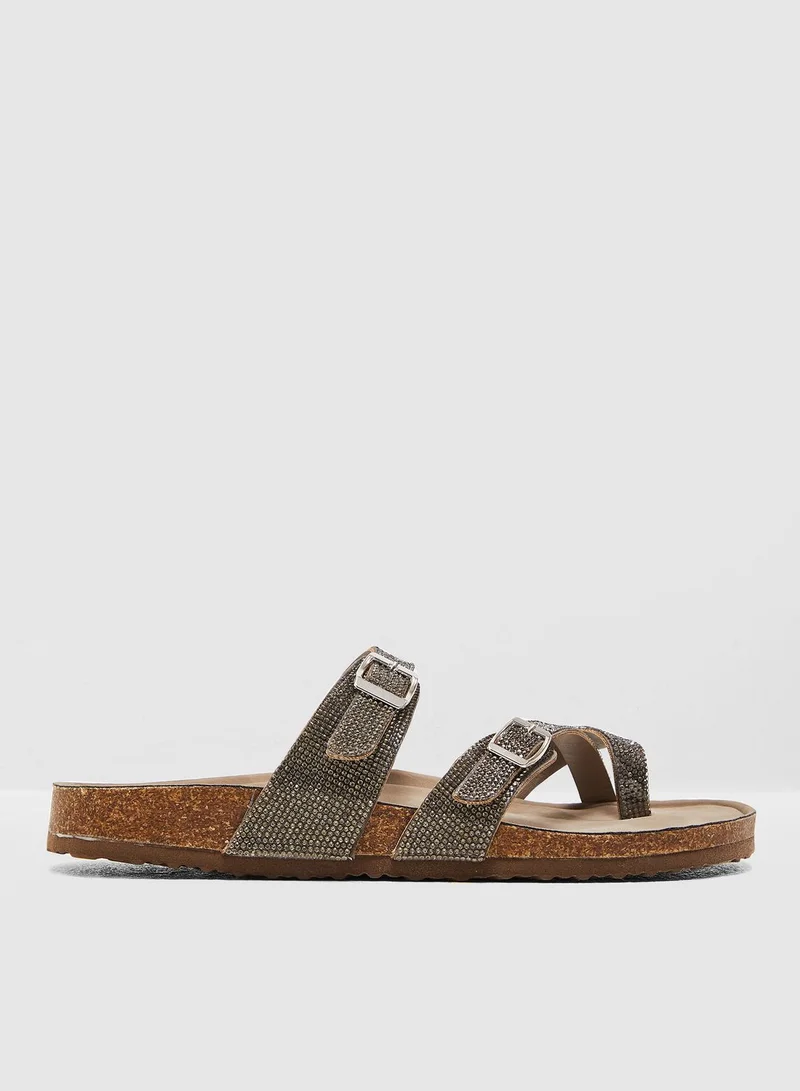 STEVE MADDEN Brycee Buckled Sandal - Pewter Mule