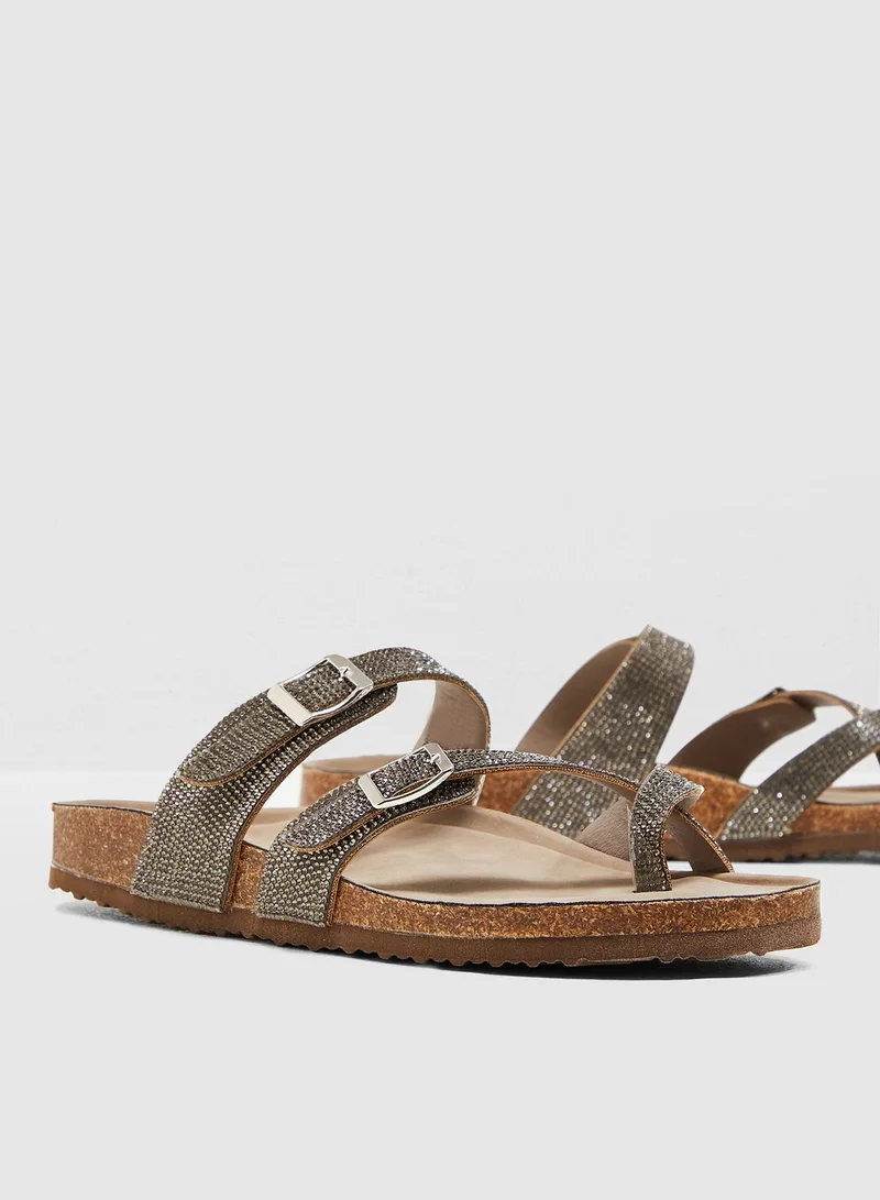 STEVE MADDEN Brycee Buckled Sandal - Pewter Mule