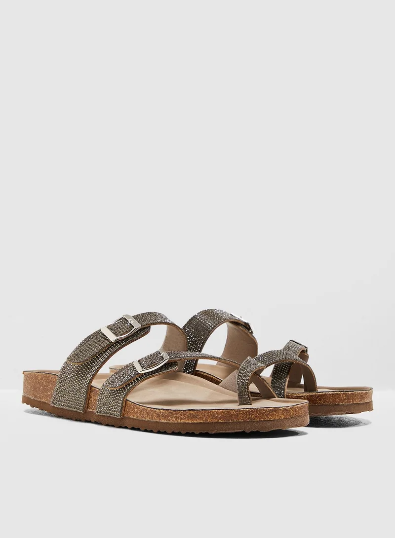 STEVE MADDEN Brycee Buckled Sandal - Pewter Mule