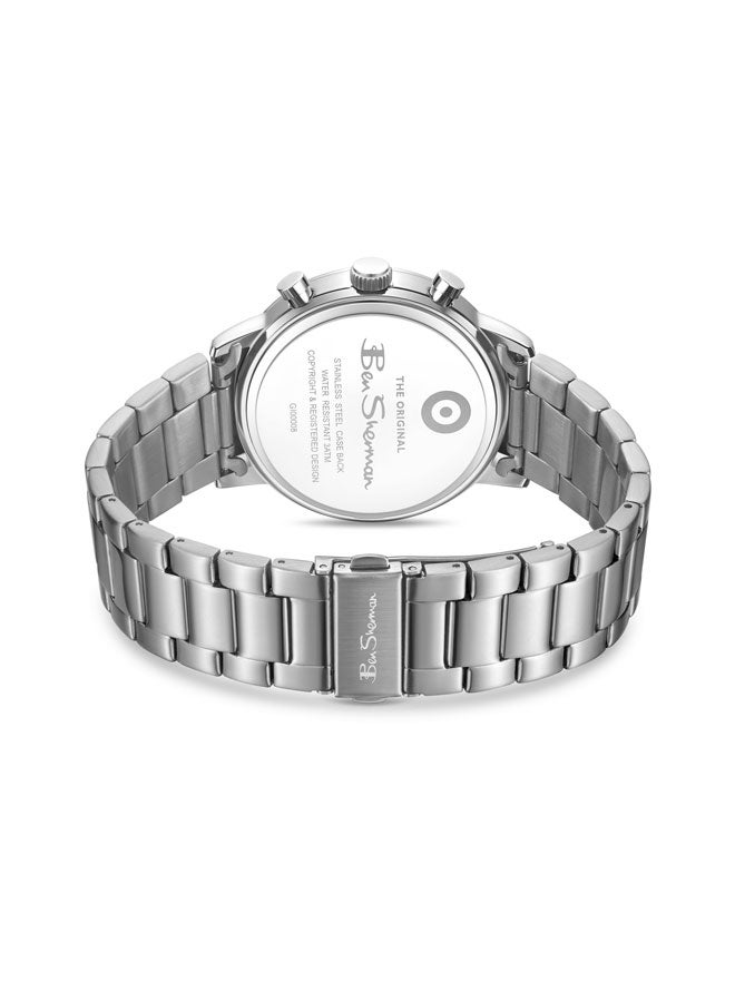 Ben Sherman Nottingham Black Dial Silver Genuine Leather Strap Chronograph Watch for Men, 44mm - Image 3