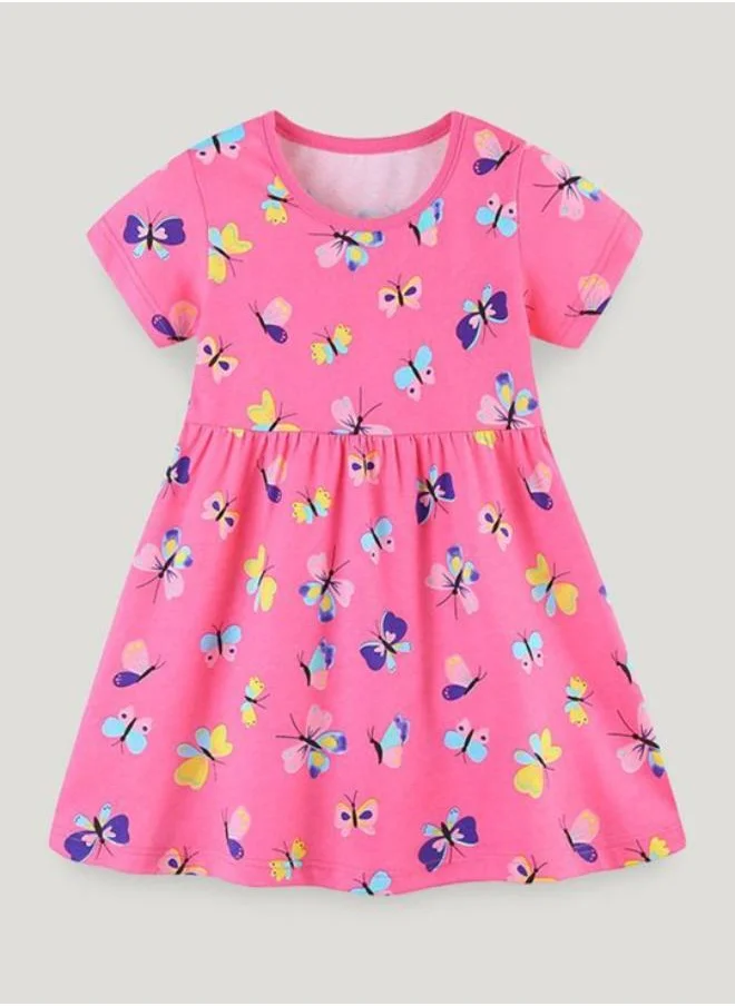 YUNIQEE Pink A-Line Crew Neck Printed Dress